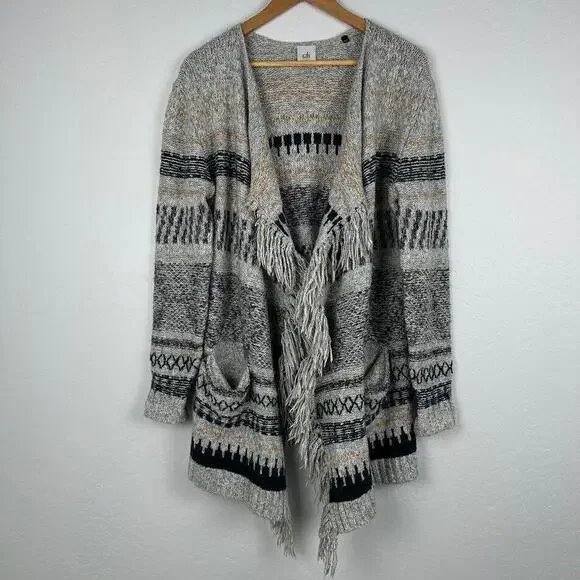 CAbi Shetland Womens Sweater XS‎ Waterfall open Cardigan Fringe Knit boho jacket - Picture 2 of 9